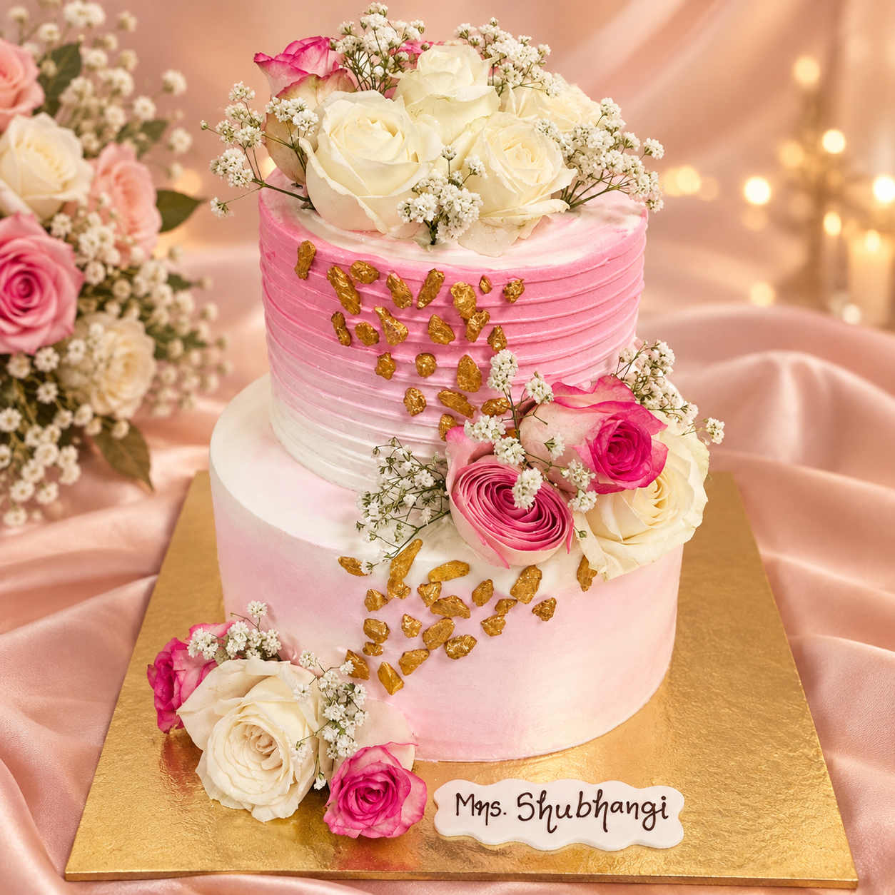 Pink & White Floral Chocolate Truffle Cake