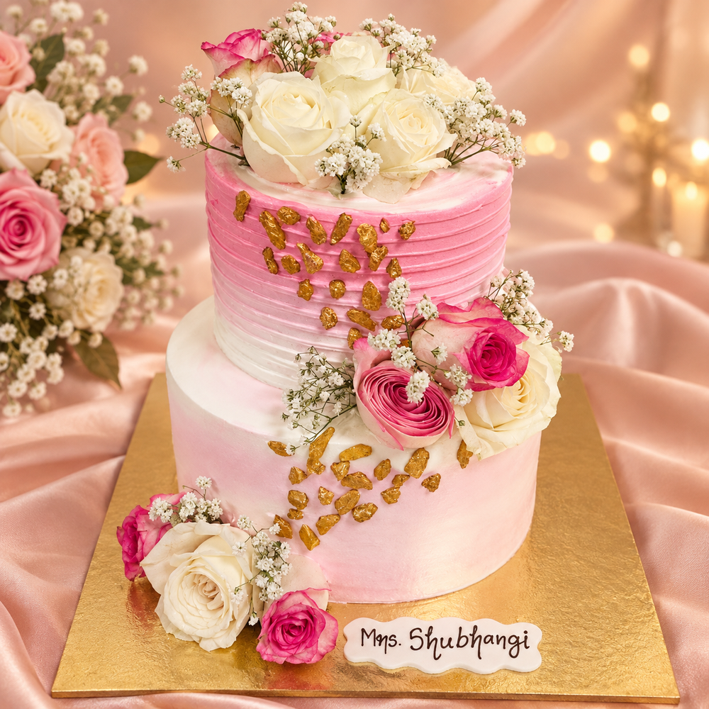 Pink & White Floral Chocolate Truffle Cake