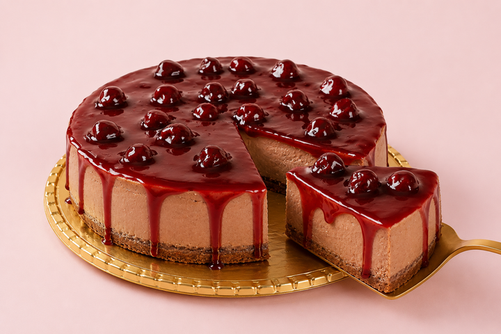 Chocolate Cherry Cheesecake with Rich Chocolate Filling and Cherry Glaze Topping | Cheesecakes in Noida | Cakes by Pams