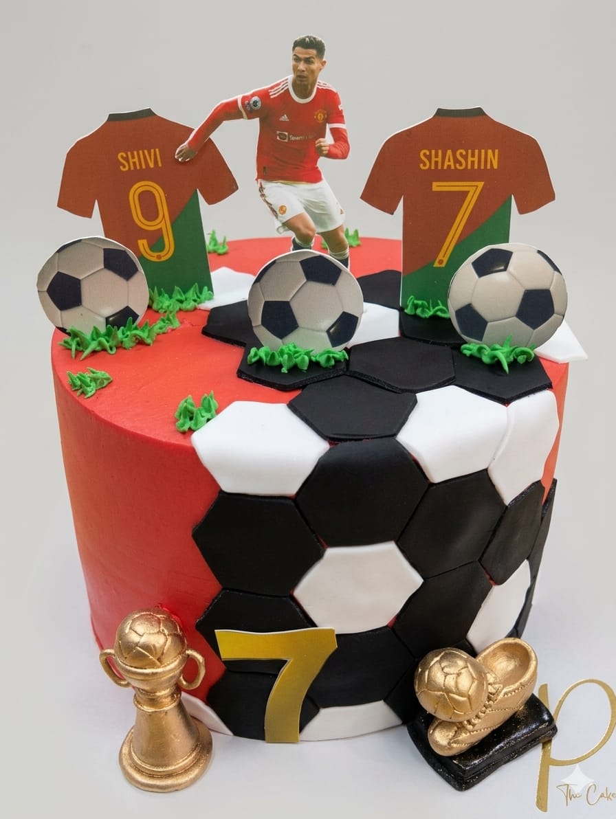Football Theme 7th Birthday Cake with Soccer Ball Design and Custom Jersey Topper | Kids Birthday Cakes in Noida | Cakes by Pams