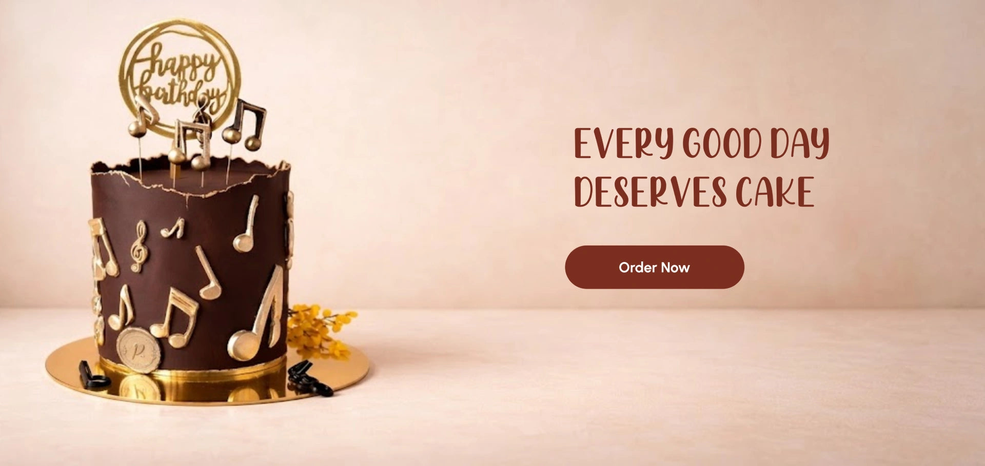 Eggless music theme birthday cake at Pam's Bakery, Sector 75 Noida, featuring elegant gold musical notes, chocolate finish . Perfect for music lovers and special celebrations.