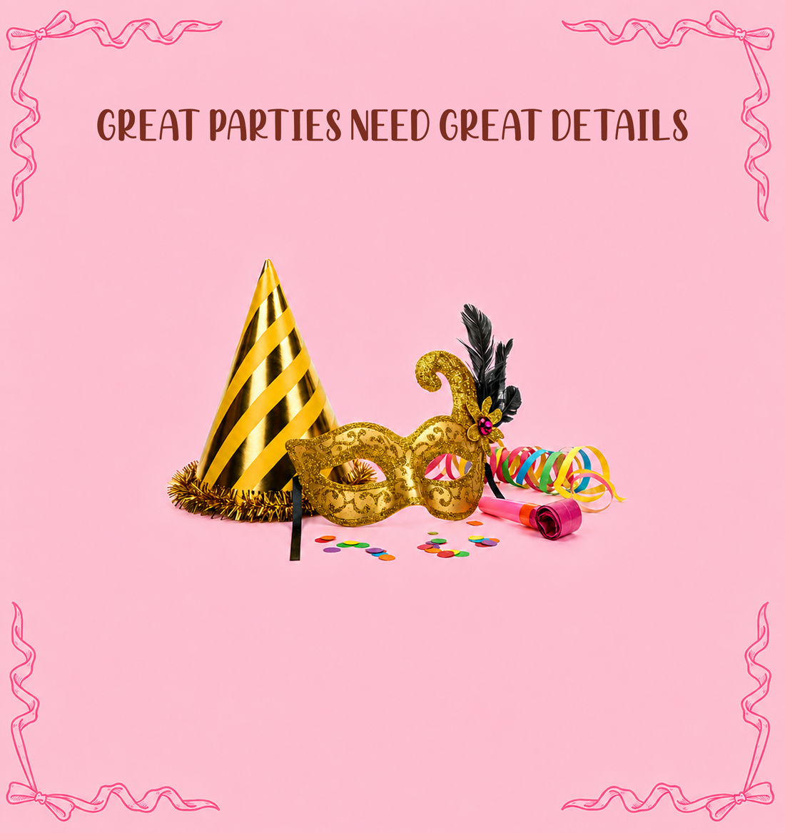 Premium birthday party accessories at Pam's Bakery, Sector 75 Noida, featuring festive party hats, decorative masks and celebration decor for birthdays, themed parties and special occasions