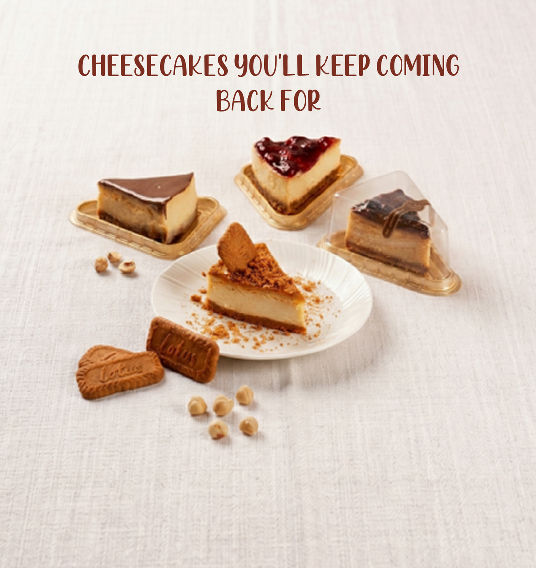 Assorted eggless cheesecakes at Pam's Bakery, Sector 75 Noida, featuring Lotus Biscoff, chocolate and berry cheesecake slices, freshly baked for dessert lovers, celebrations and online orders.