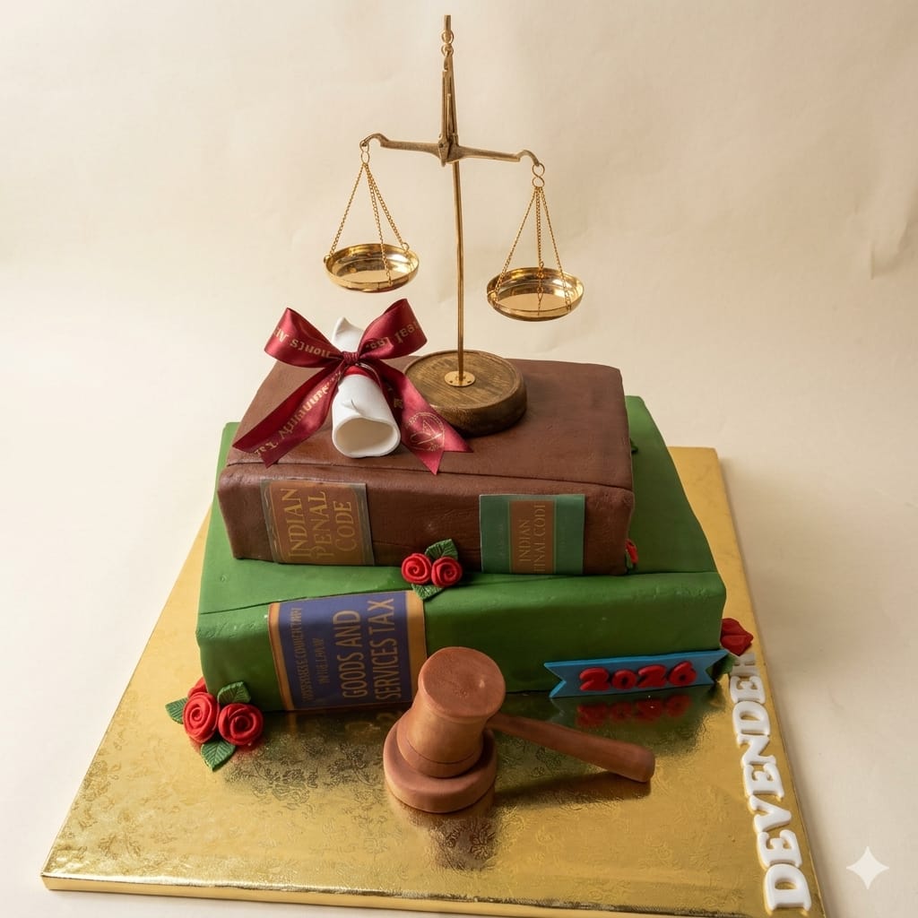 Law Graduation Theme Cake with Justice Scales, Gavel and Legal Books Design | Graduation Cakes in Noida | Cakes by Pams