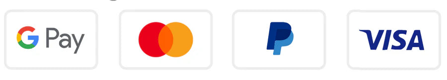 Logos of Google Pay, Mastercard, PayPal, and Visa on a white background