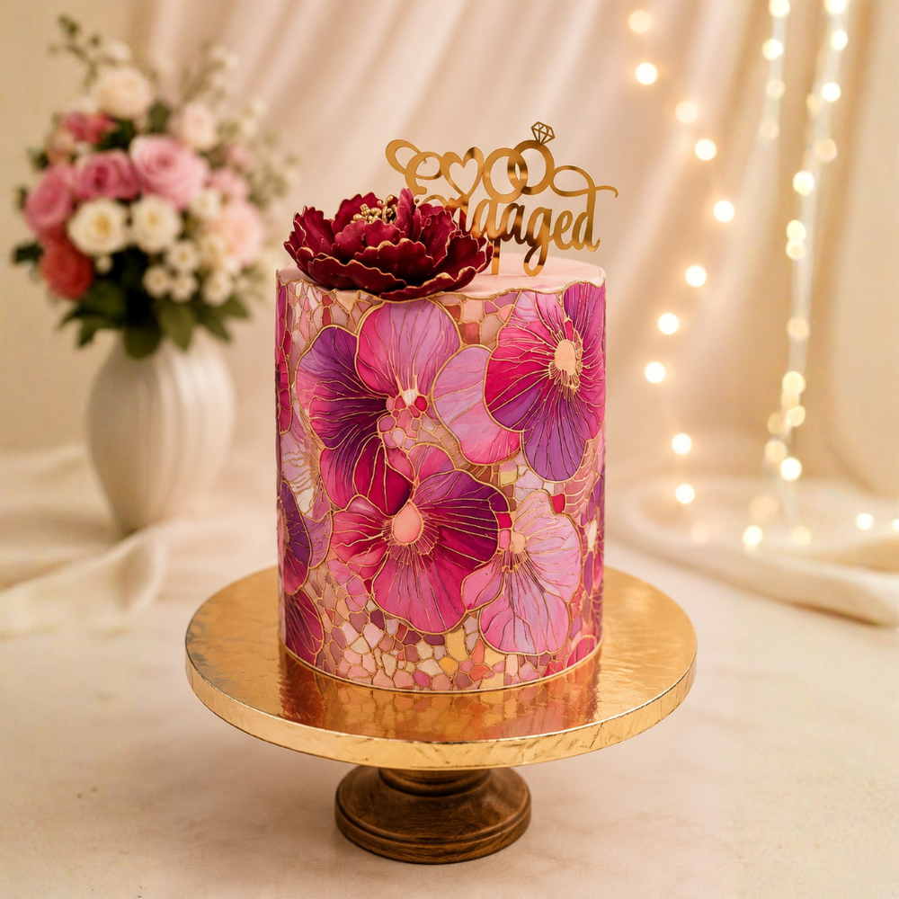 Floral Engagement Celebration Cake