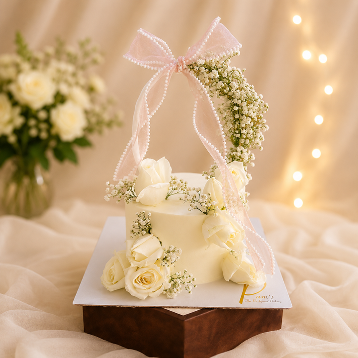 Elegant White Rose Floral Celebration Cake