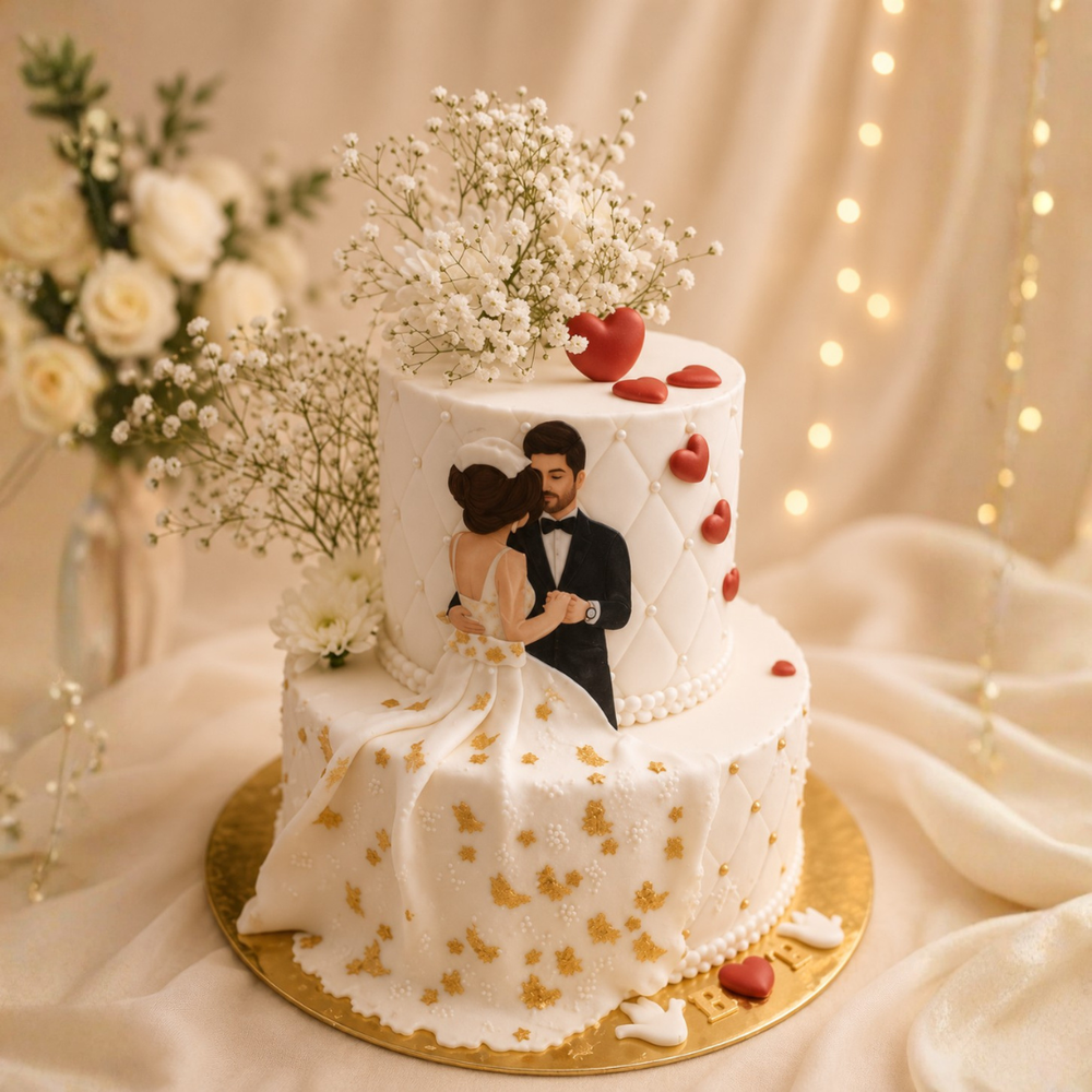 Romantic Couple Engagement Cake