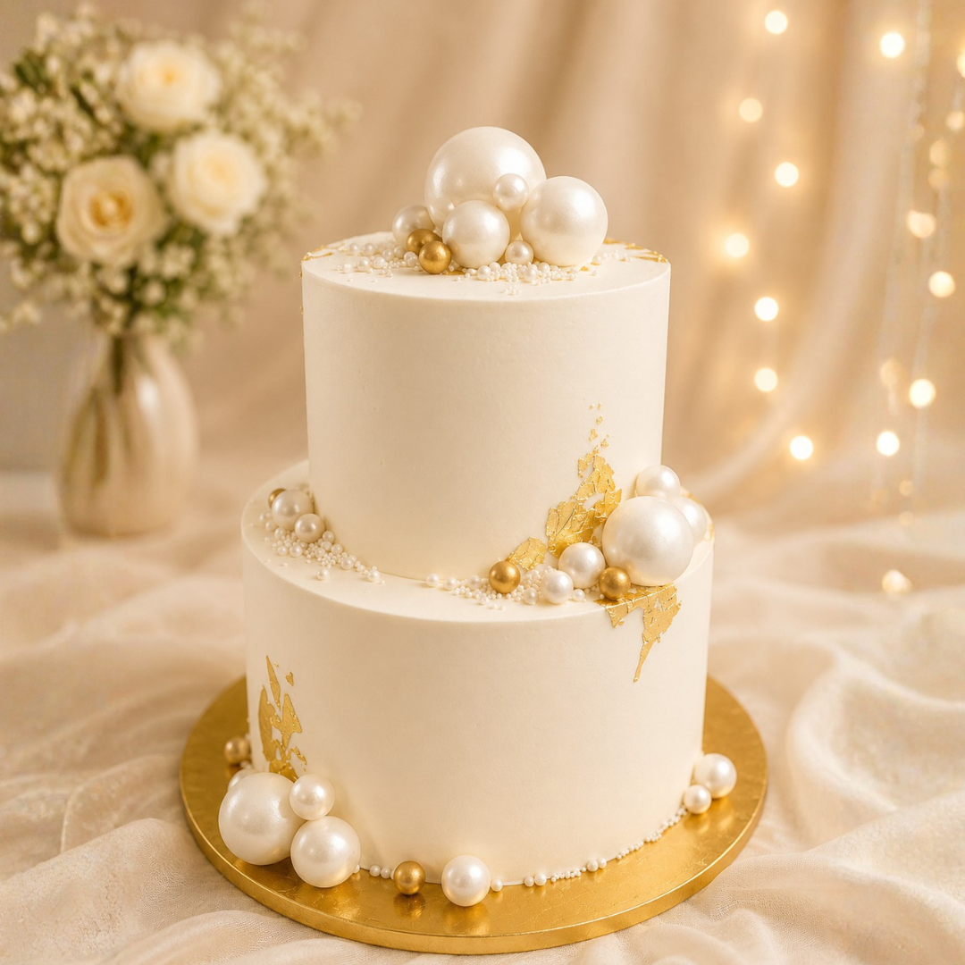Eggless Pearl & Gold Luxe Celebration Cake