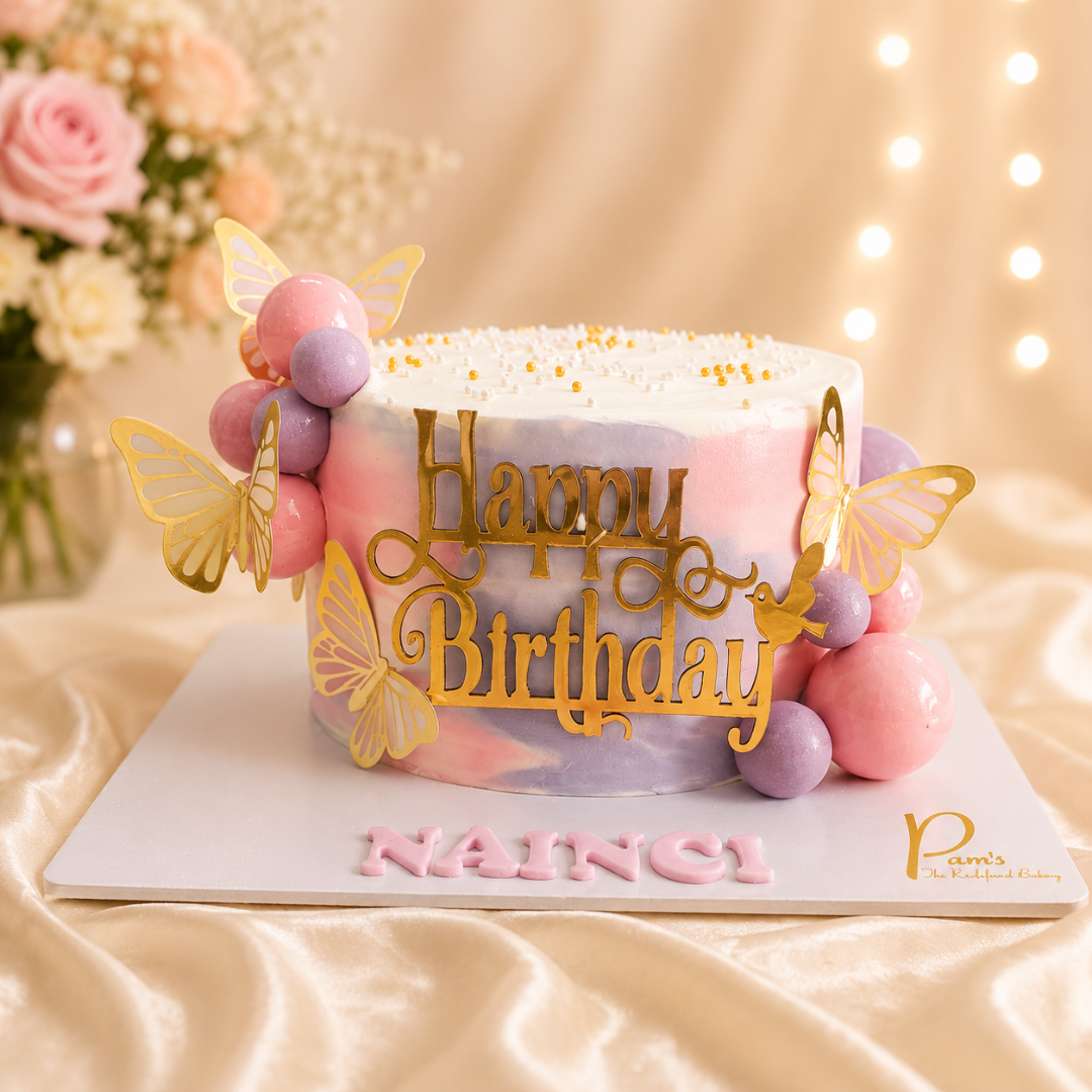 Eggless Pastel Butterfly Birthday Cake