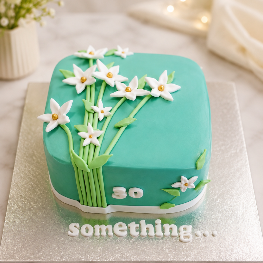 Elegant Floral Fondant Birthday Cake