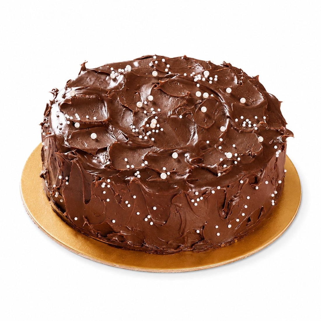 Eggless chocolate truffle cake with rich dark chocolate ganache frosting, white pearl sprinkles and gold birthday candles . Freshly baked and available to order online at Pam's Bakery, Sector 75, Spectrum Metro Mall, Noida